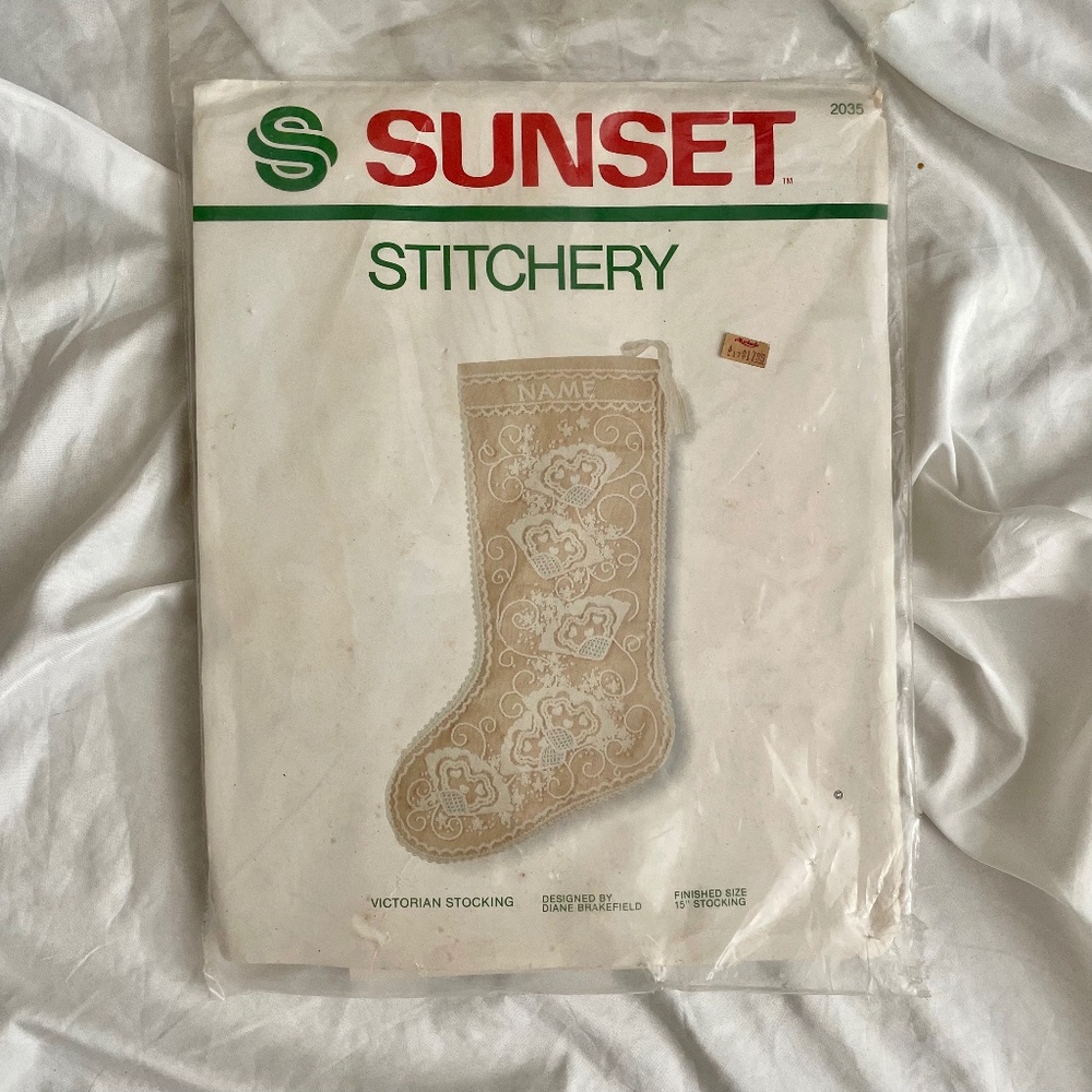 Vintage Sunset Stitchery Kit 2035 Christmas Victorian Stocking 15” New VTG